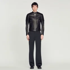 Blouson En Cuir Finitions Matelassées
