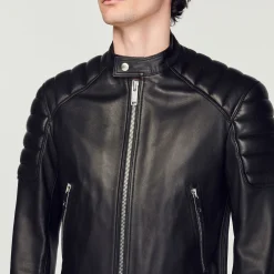 Blouson En Cuir Finitions Matelassées