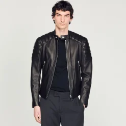 Blouson En Cuir Finitions Matelassées