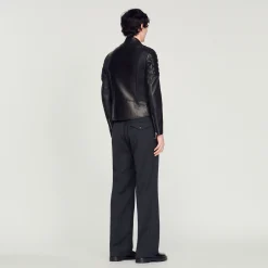 Blouson En Cuir Finitions Matelassées