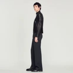 Blouson En Cuir Finitions Matelassées