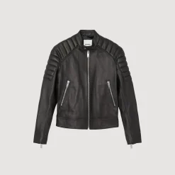 Blouson En Cuir Finitions Matelassées