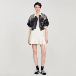 Blouson En Cuir Orné De Cristaux