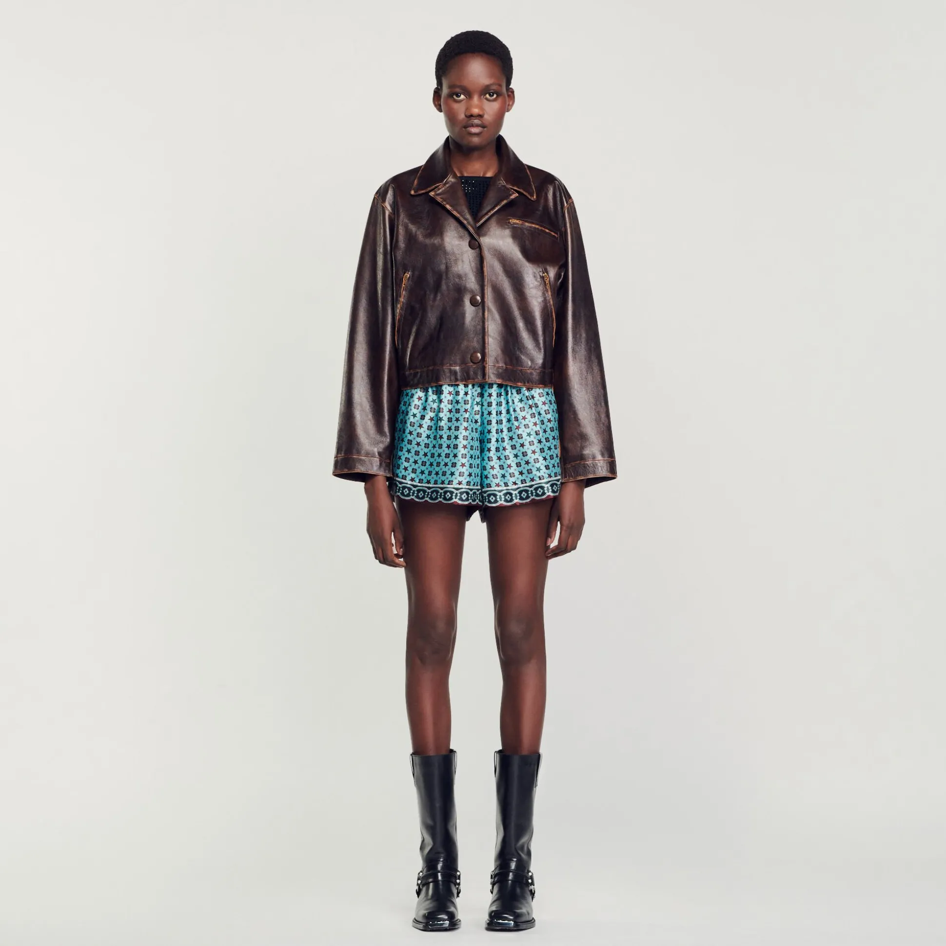 Blouson En Cuir Vieilli