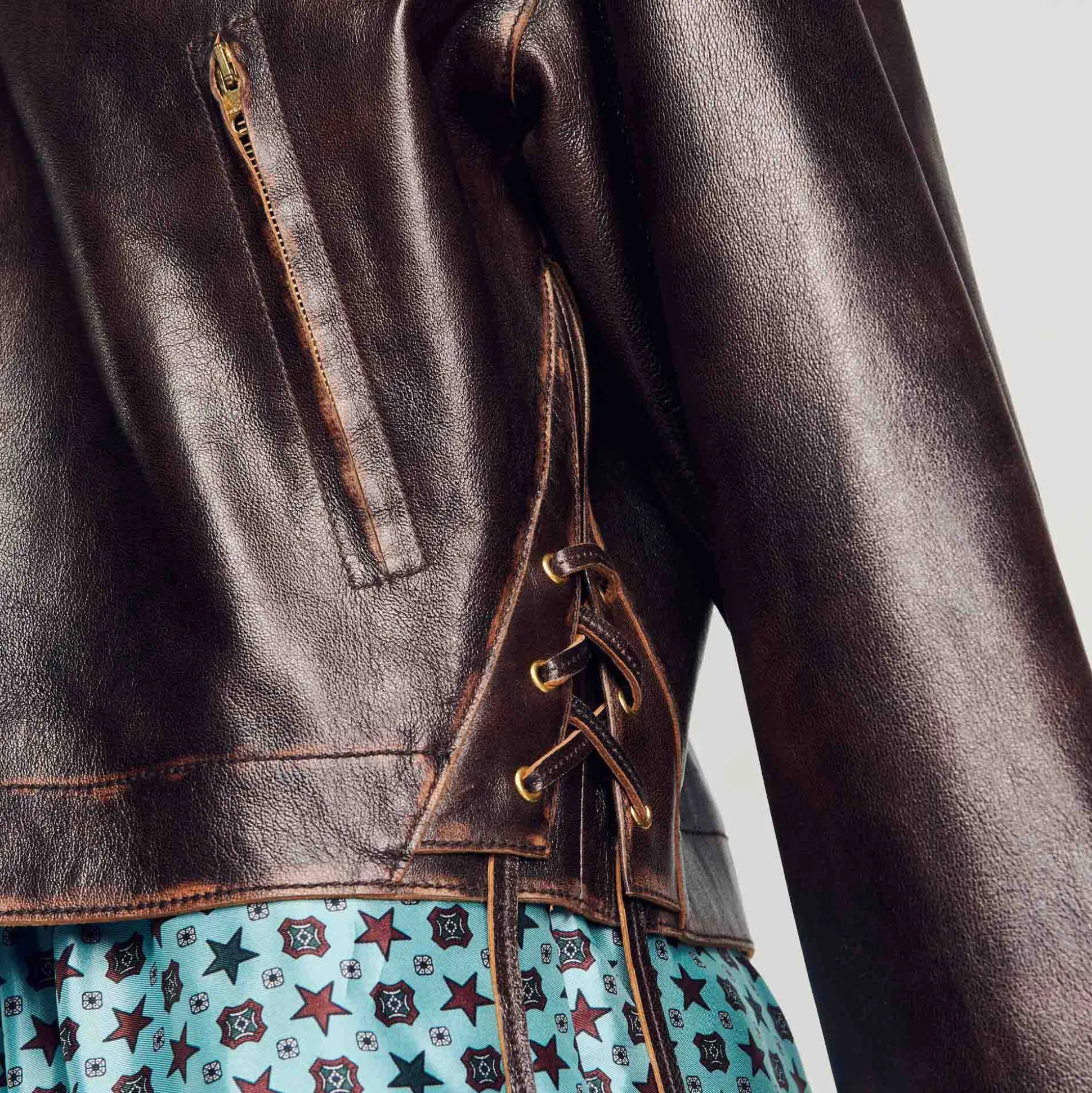 Blouson En Cuir Vieilli