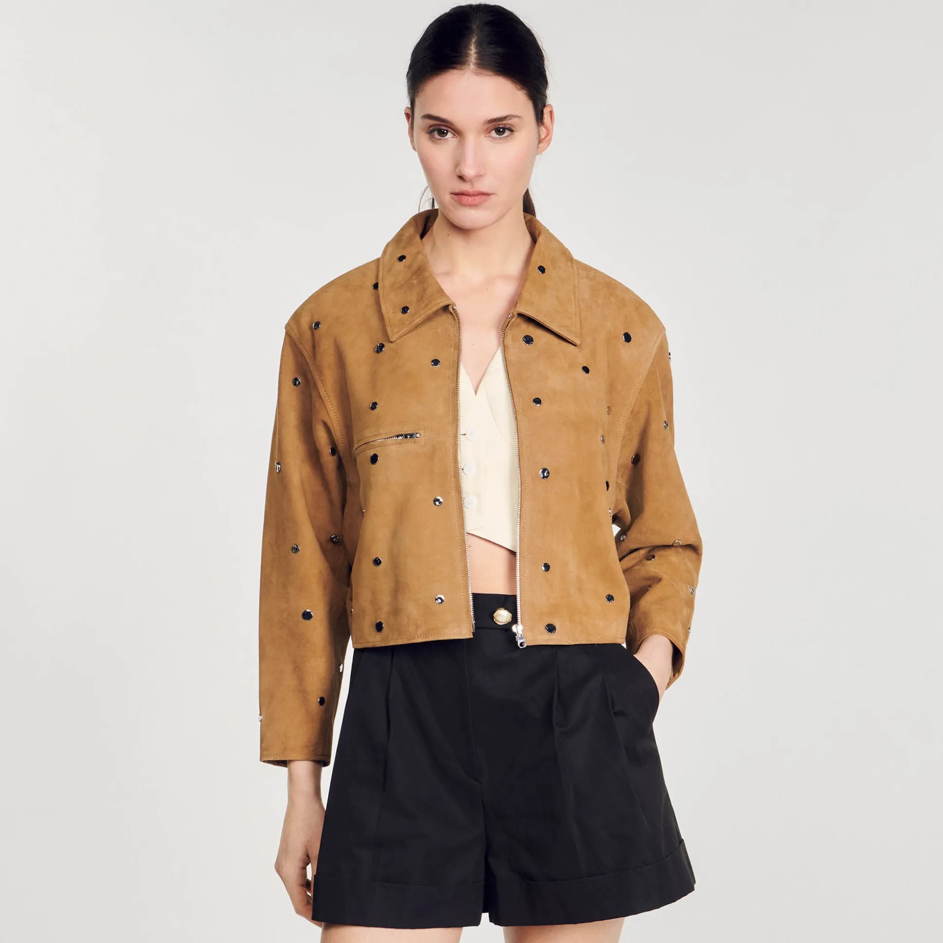 Blouson En Daim Orné De Studs