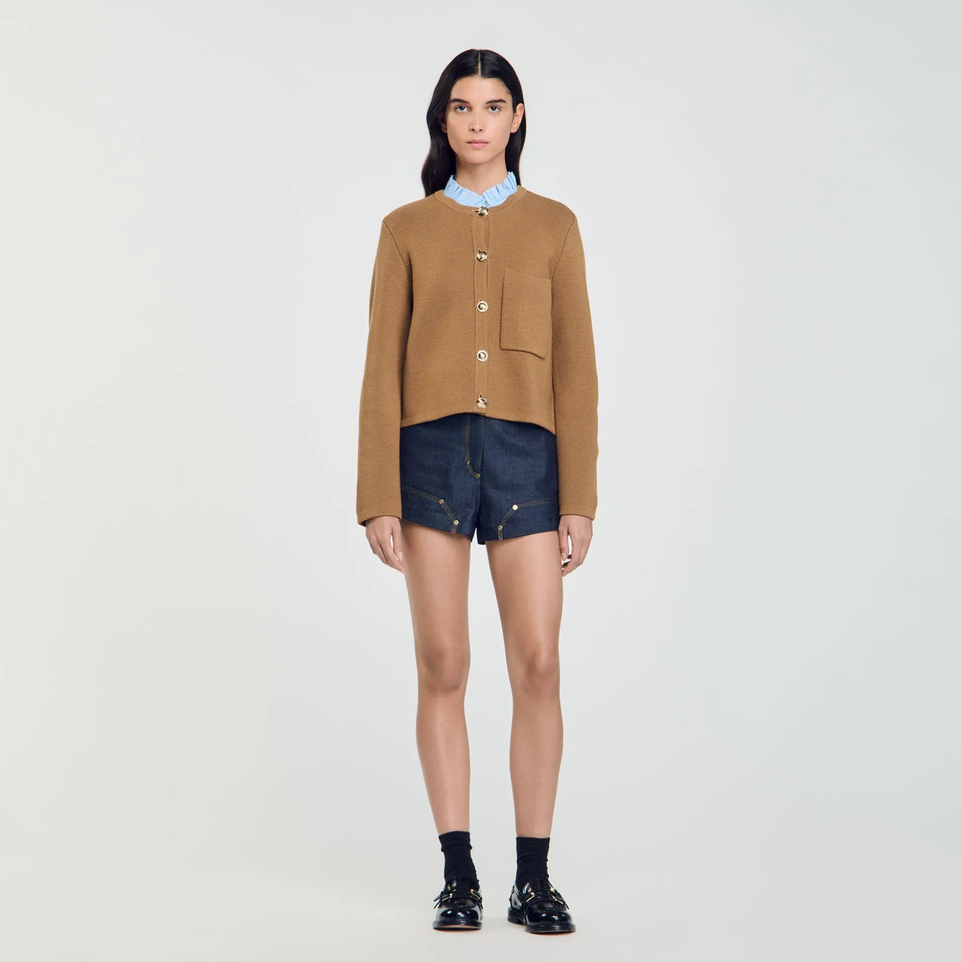 Cardigan à Col Volanté Amovible