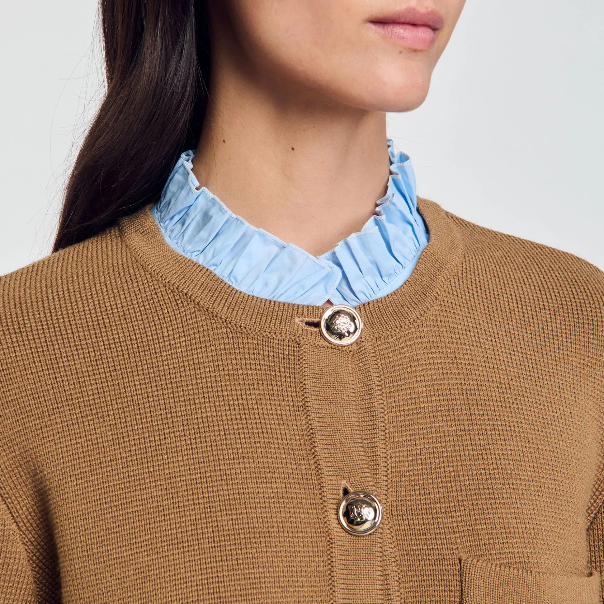 Cardigan à Col Volanté Amovible