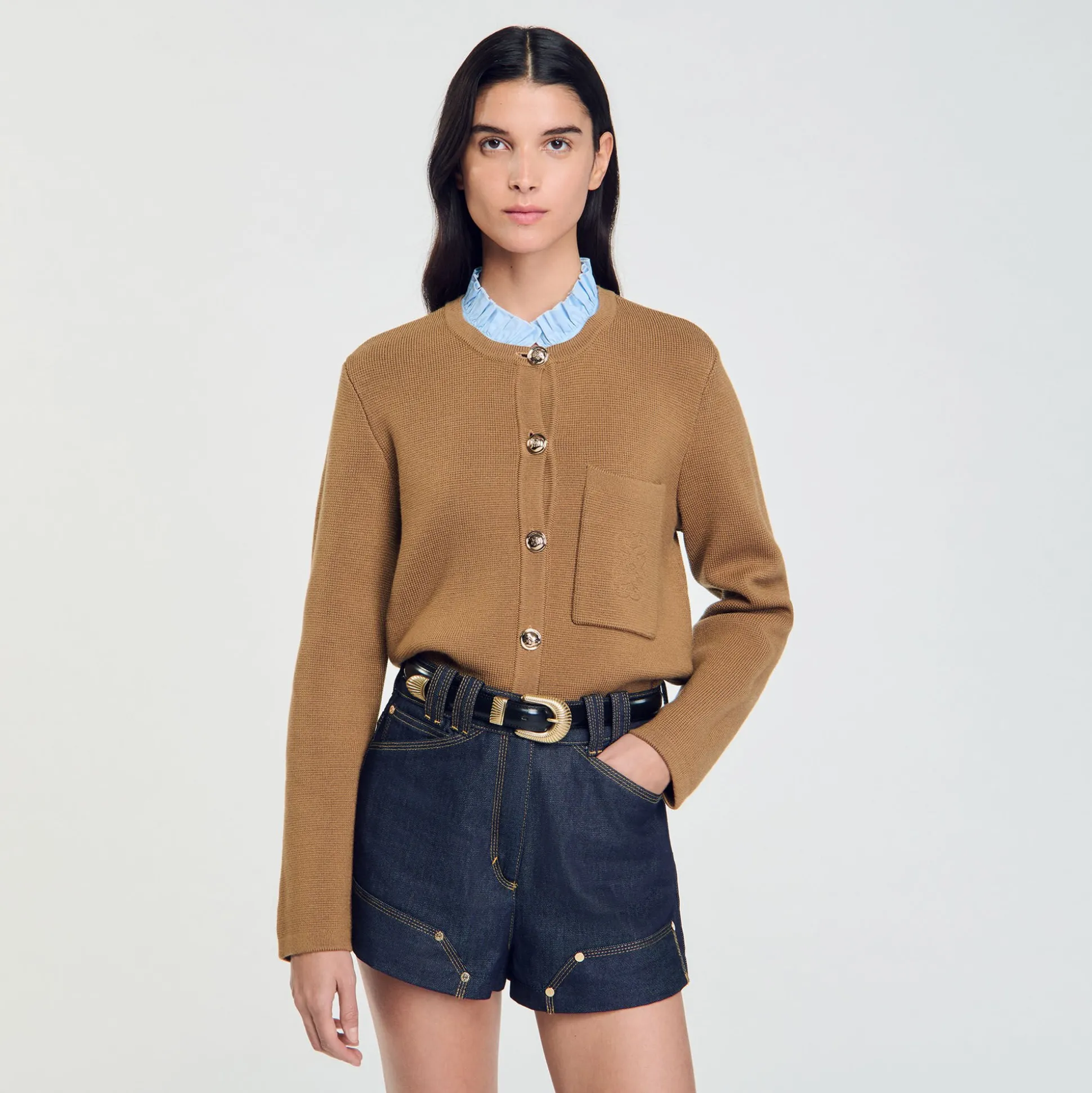 Cardigan à Col Volanté Amovible