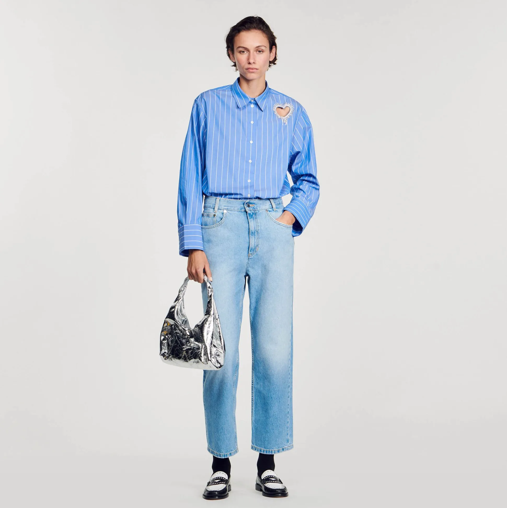 Chemise à Rayures Et Cœur Strassé