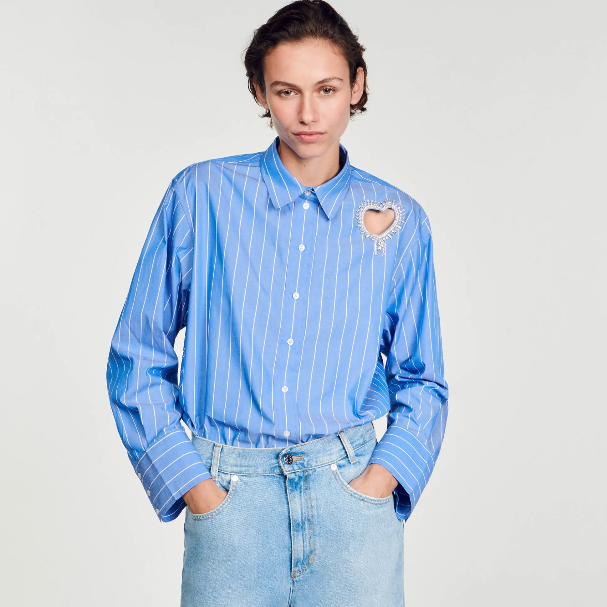 Chemise à Rayures Et Cœur Strassé
