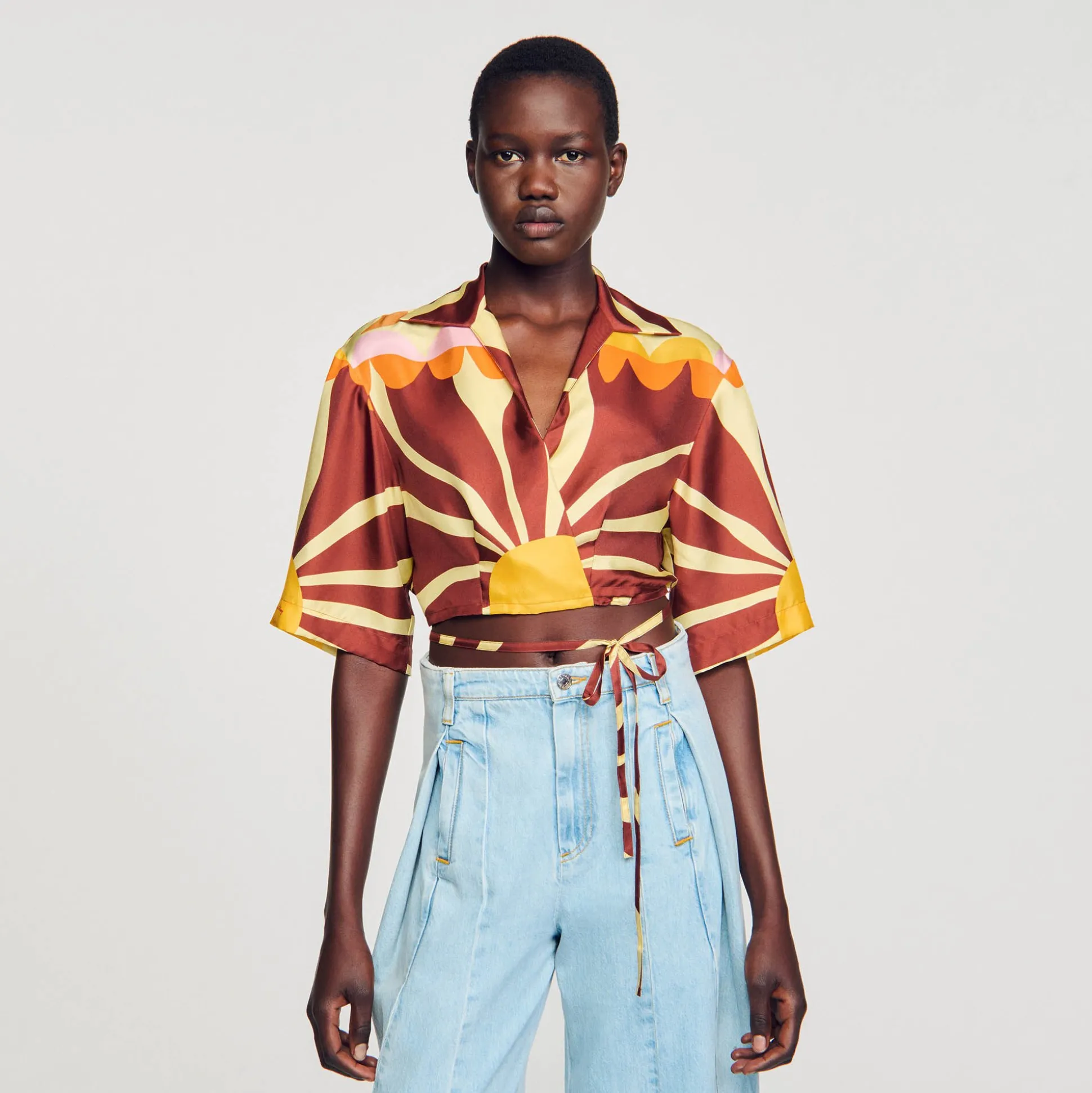 Chemise Courte En Soie Imprimée
