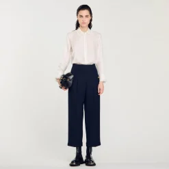 Chemise En Soie Avec Col Bordé De Plissé