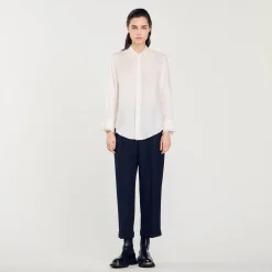 Chemise En Soie Avec Col Bordé De Plissé