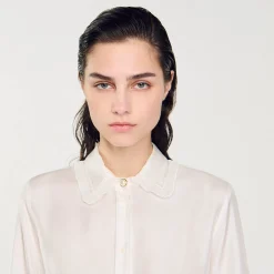 Chemise En Soie Avec Col Bordé De Plissé