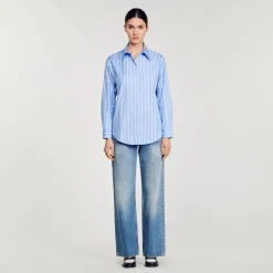 Chemise Rayée à Dos Ouvert En Dentelle