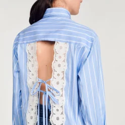 Chemise Rayée à Dos Ouvert En Dentelle