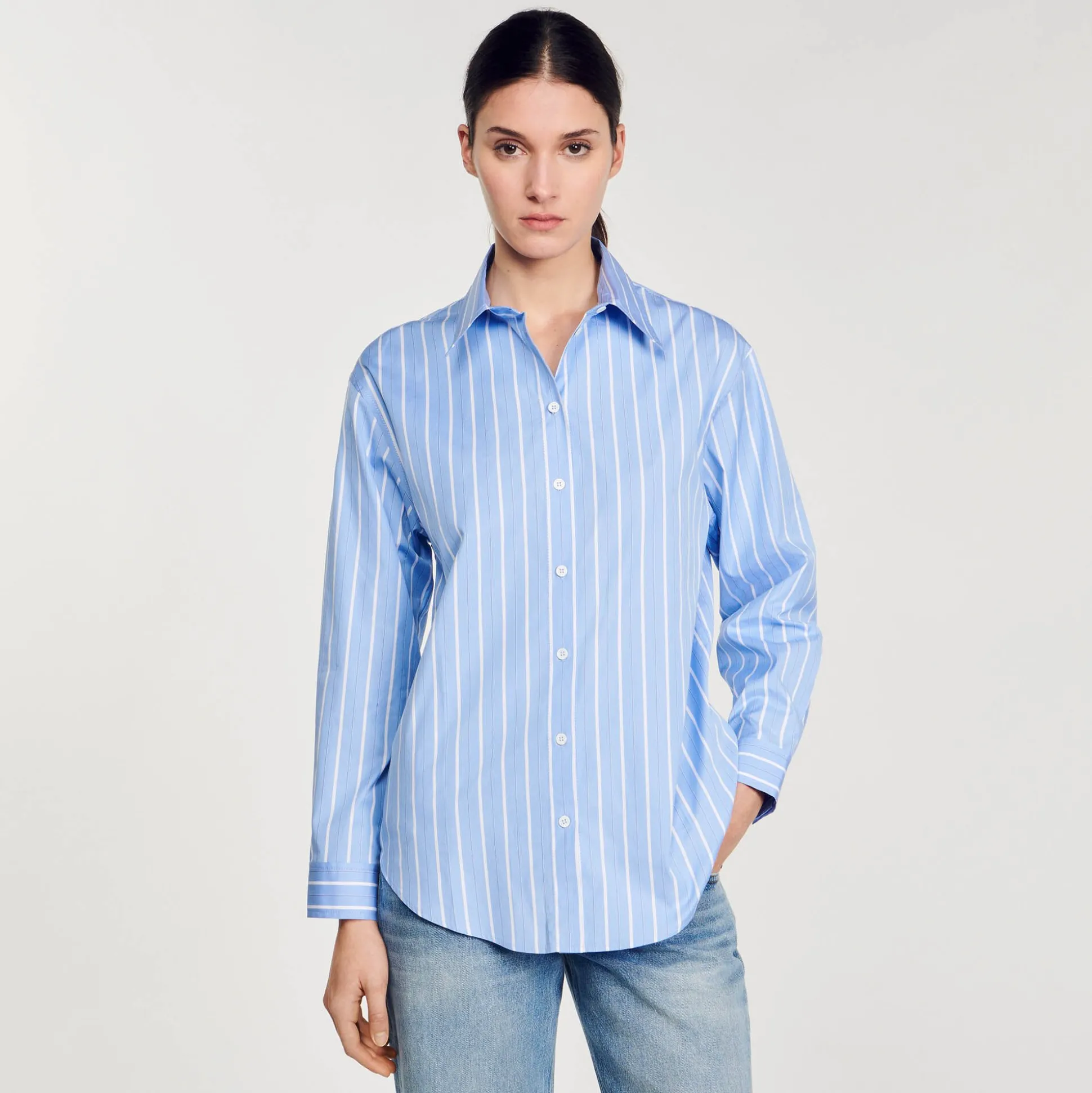 Chemise Rayée à Dos Ouvert En Dentelle