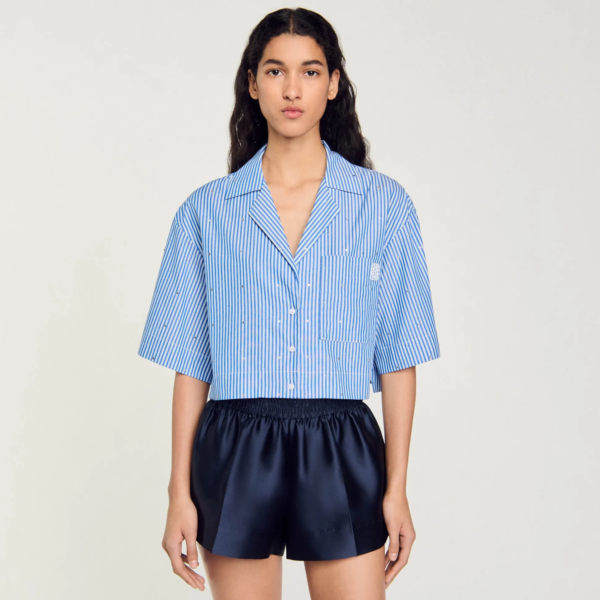 Chemise Strassée à Manches Courtes