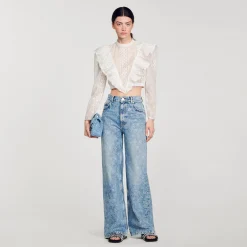 Jean Large Orné De Cœurs En Strass