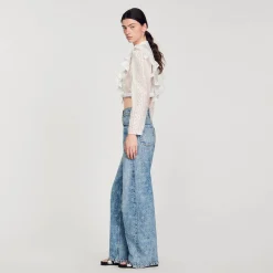 Jean Large Orné De Cœurs En Strass