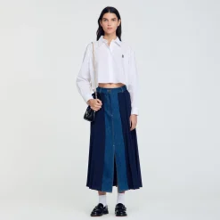 Jupe Bimatière Denim Et Plissée