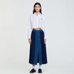 Jupe Bimatière Denim Et Plissée