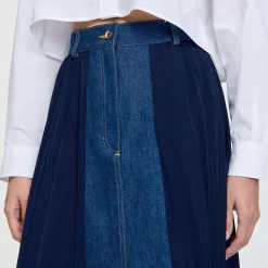 Jupe Bimatière Denim Et Plissée
