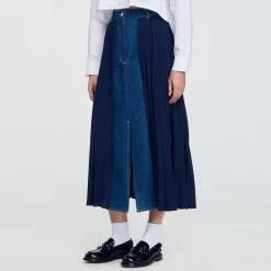 Jupe Bimatière Denim Et Plissée