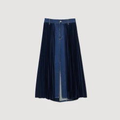 Jupe Bimatière Denim Et Plissée