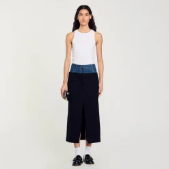 Jupe Bimatière Denim Et Tweed