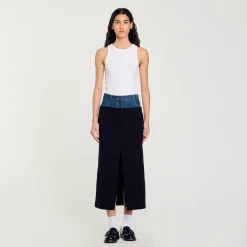Jupe Bimatière Denim Et Tweed