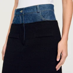 Jupe Bimatière Denim Et Tweed