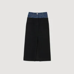 Jupe Bimatière Denim Et Tweed