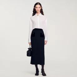 Jupe Longue En Tweed Et Velours