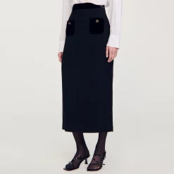 Jupe Longue En Tweed Et Velours