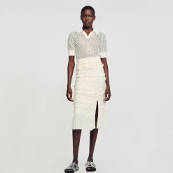Jupe Midi En Maille Ajourée