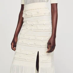 Jupe Midi En Maille Ajourée