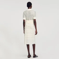 Jupe Midi En Maille Ajourée