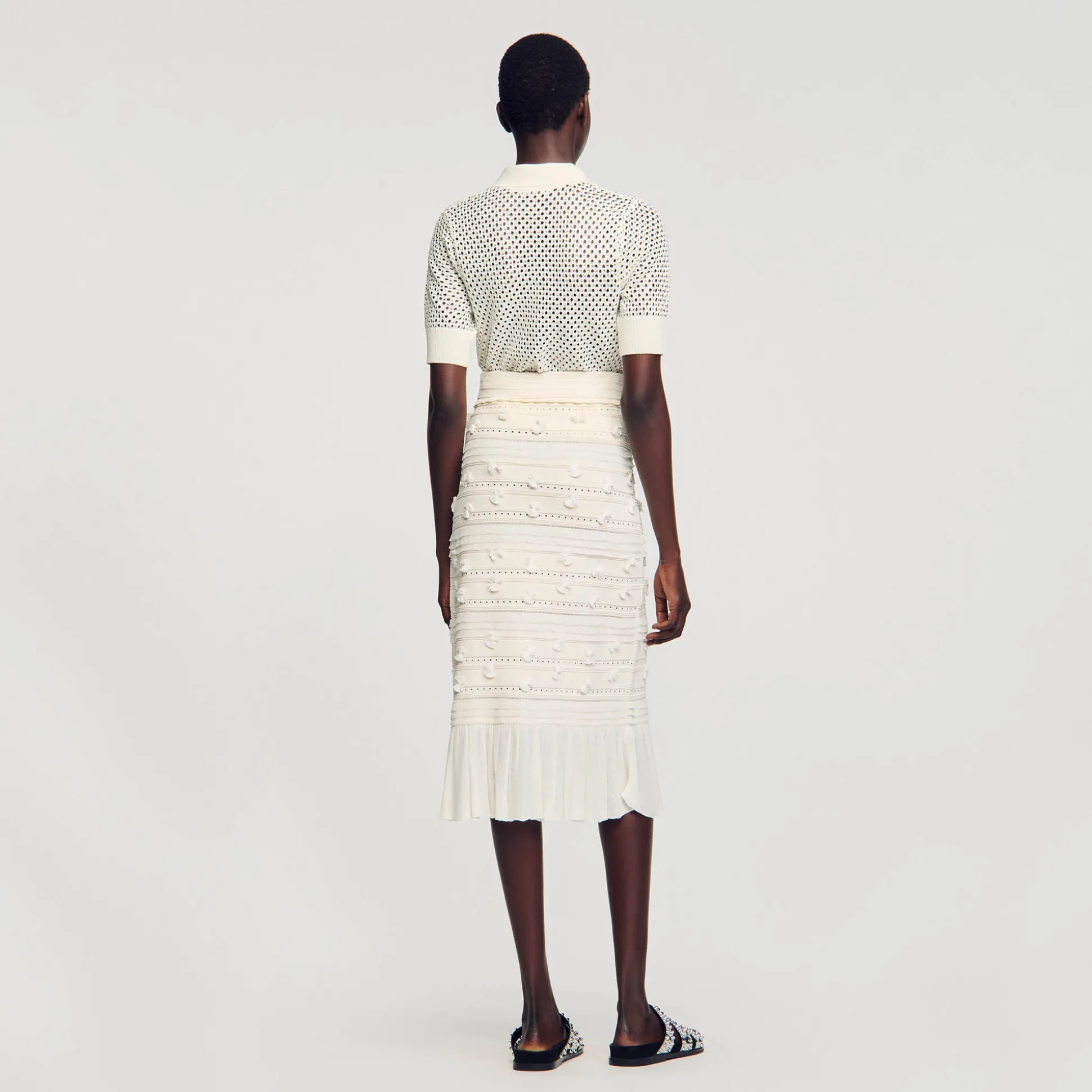 Jupe Midi En Maille Ajourée