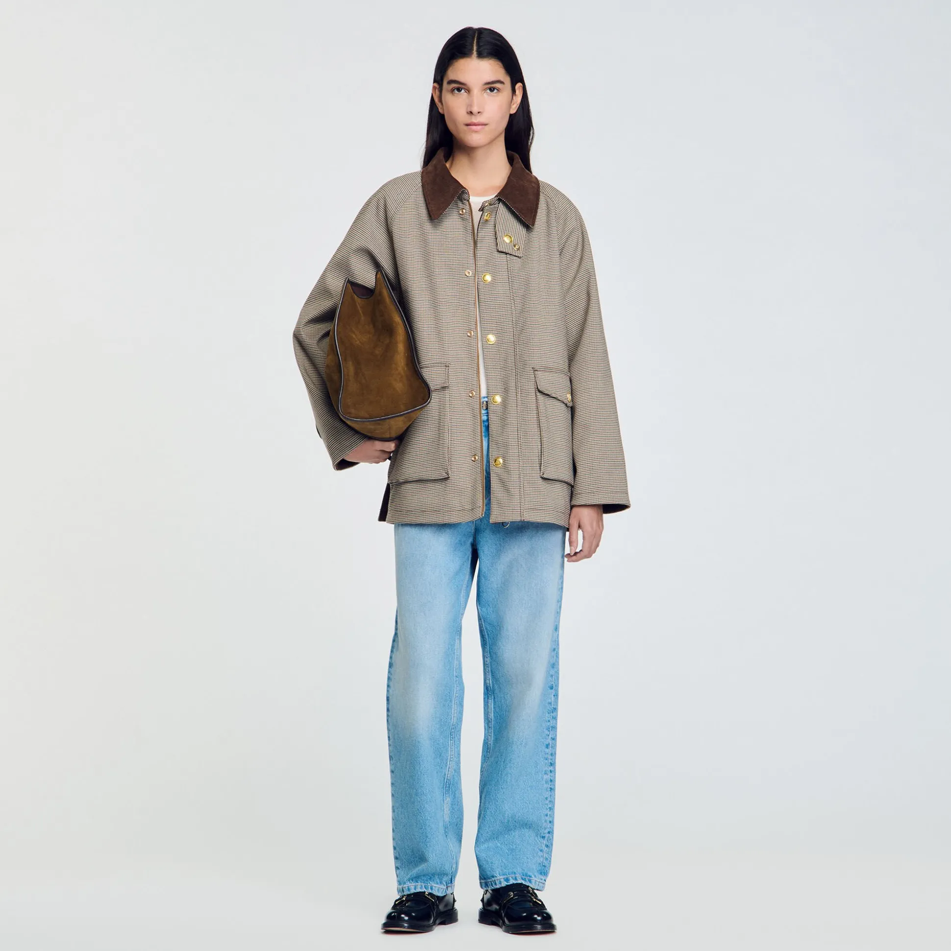 Manteau à Carreaux Et Col Velours