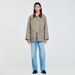 Manteau à Carreaux Et Col Velours