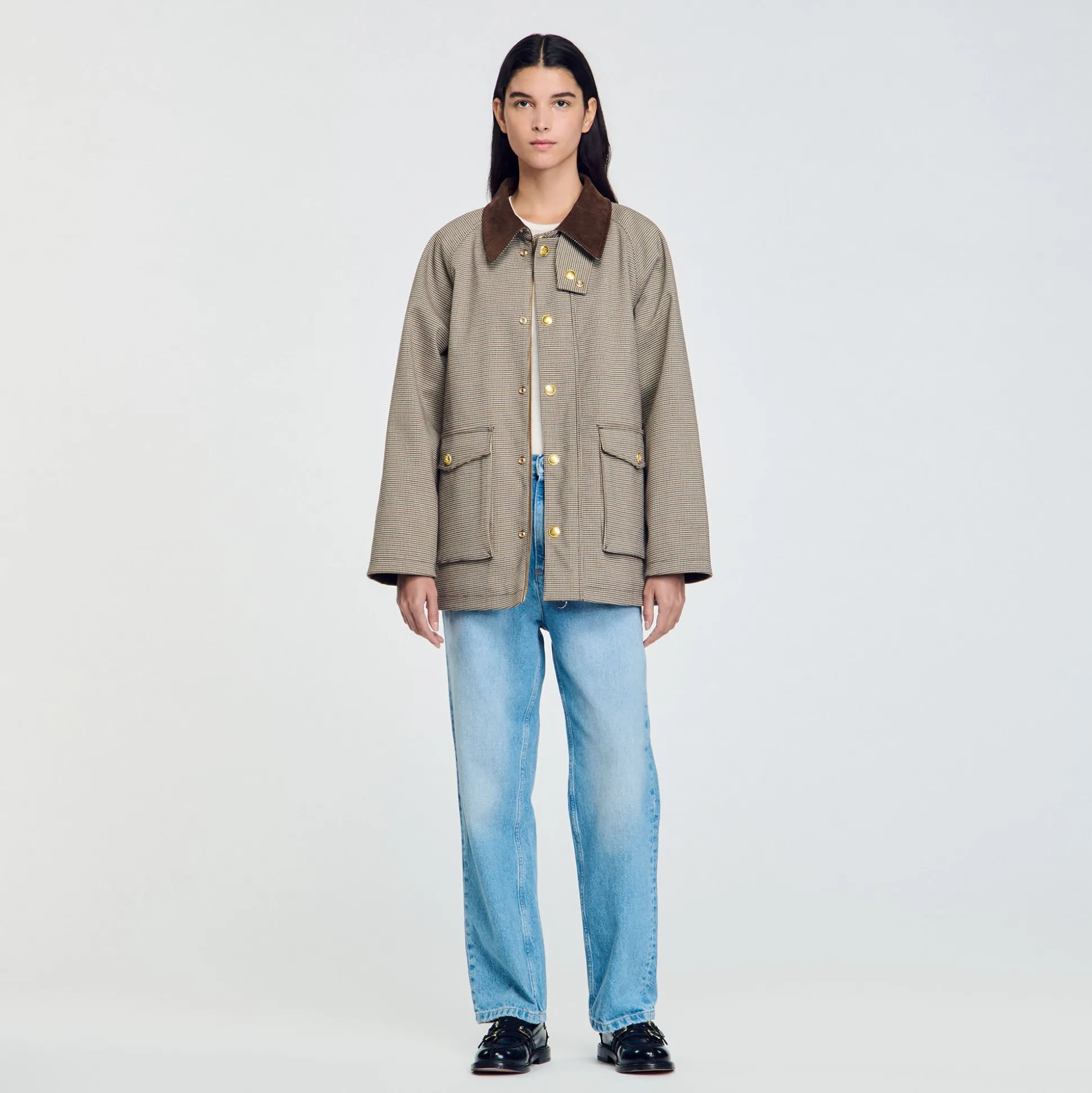 Manteau à Carreaux Et Col Velours