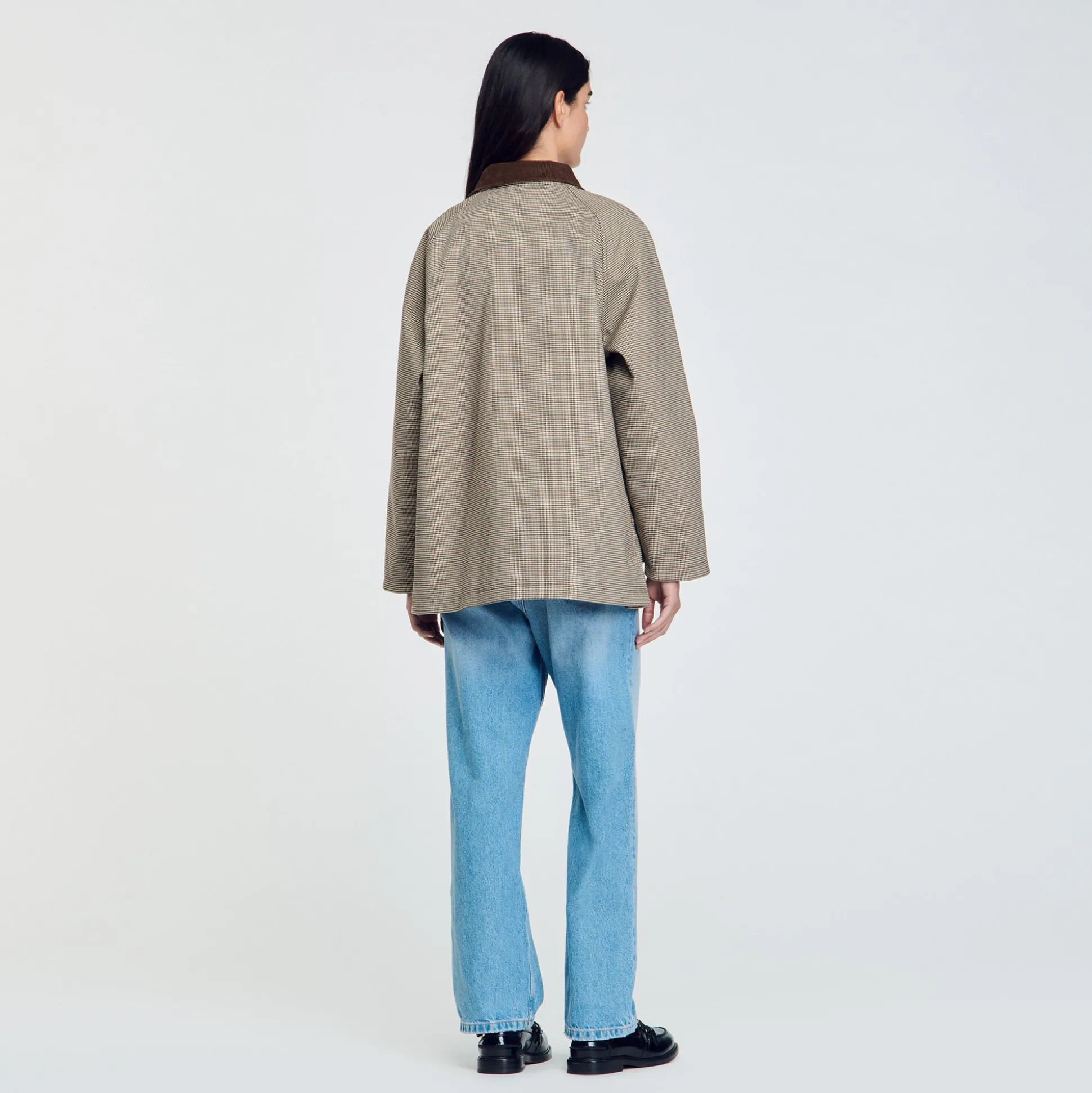 Manteau à Carreaux Et Col Velours