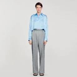 Pantalon En Lin Orné De Strass