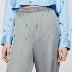 Pantalon En Lin Orné De Strass