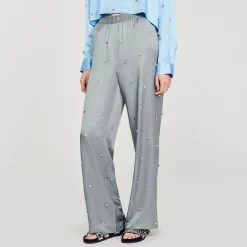 Pantalon En Lin Orné De Strass