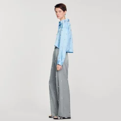 Pantalon En Lin Orné De Strass