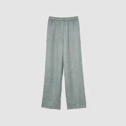Pantalon En Lin Orné De Strass