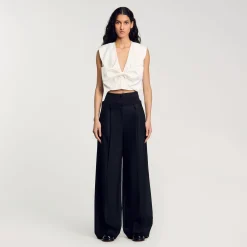 Pantalon Rayé à Double Ceinture